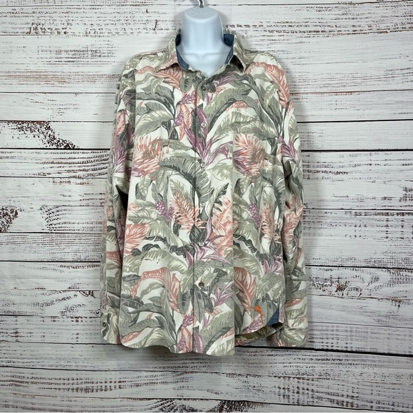 Tommy Bahama Coastal Corduroy Cream Button Floral Shirt - Picture 1 of 14